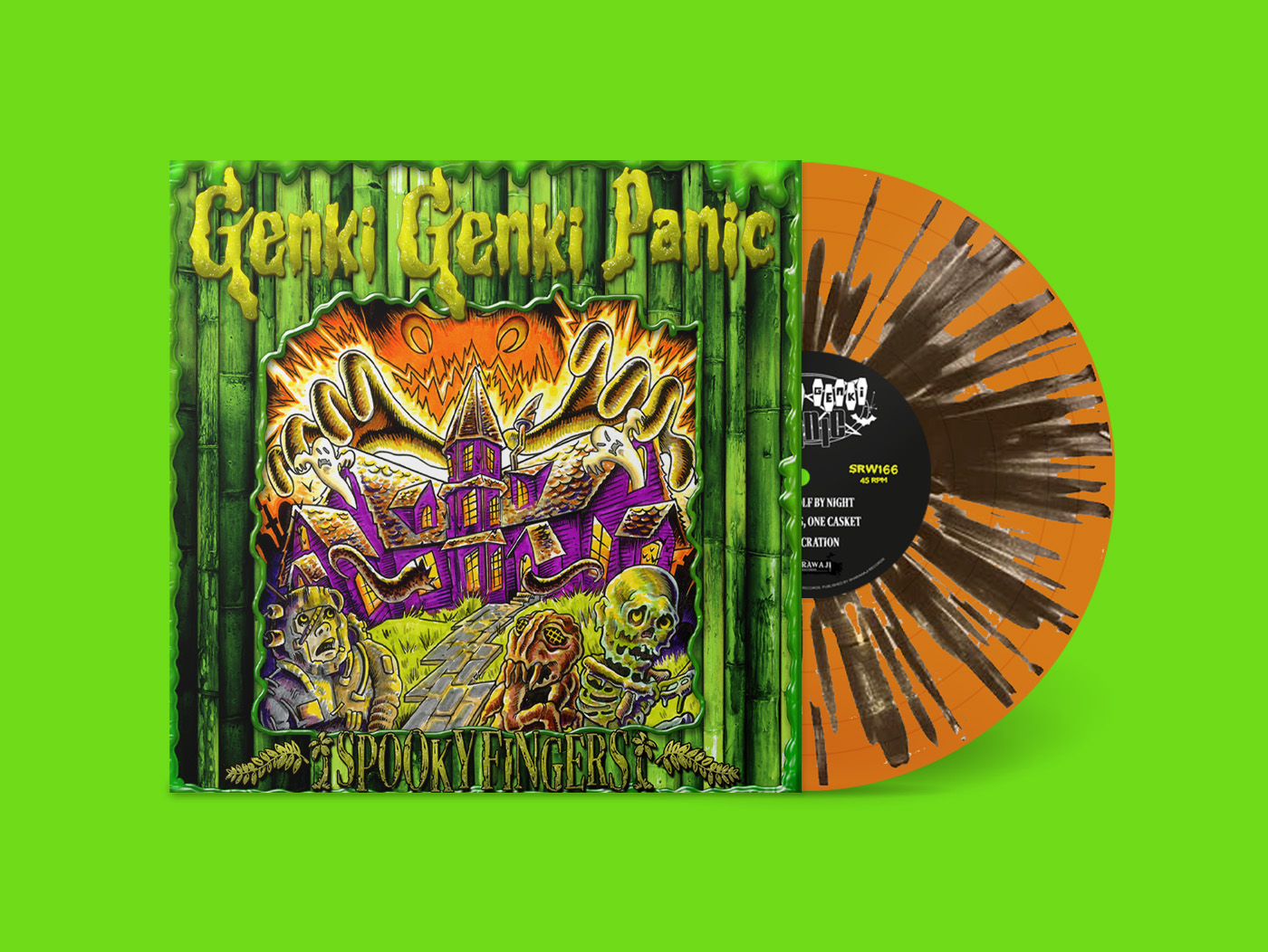 SRW166ba_bandcamp_vinyl_12in_template-5 Genki Genki Panic - Spooky Fingers (Translucent Orange and Black Splatter 10" Vinyl EP) - SHARAWAJI.COM
